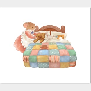 Anthropomorphic Mouse Tucking the Toys into Bed Posters and Art